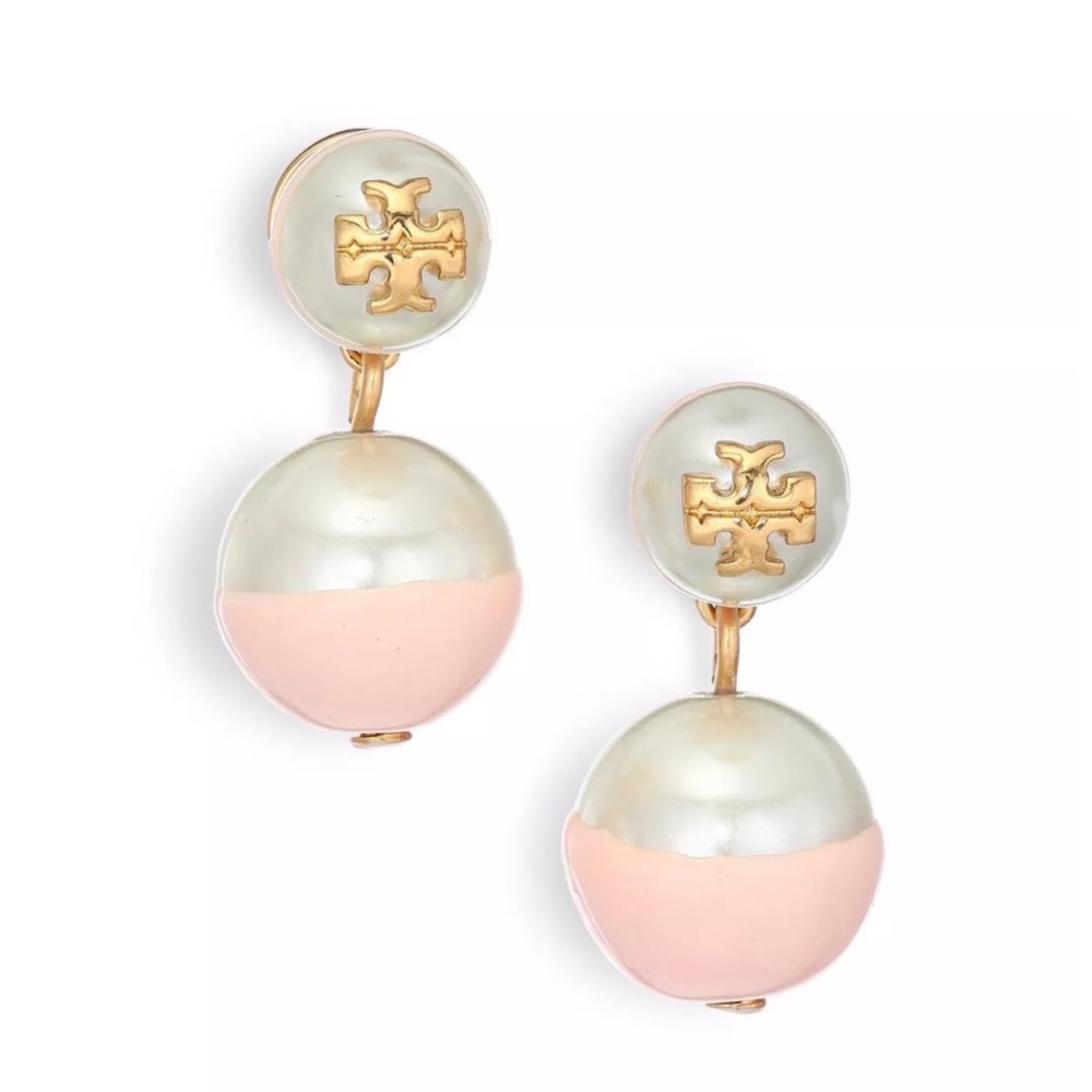 TORY BURCH • Dipped Logo Pearl Drop Earrings - Picture 1 of 4
